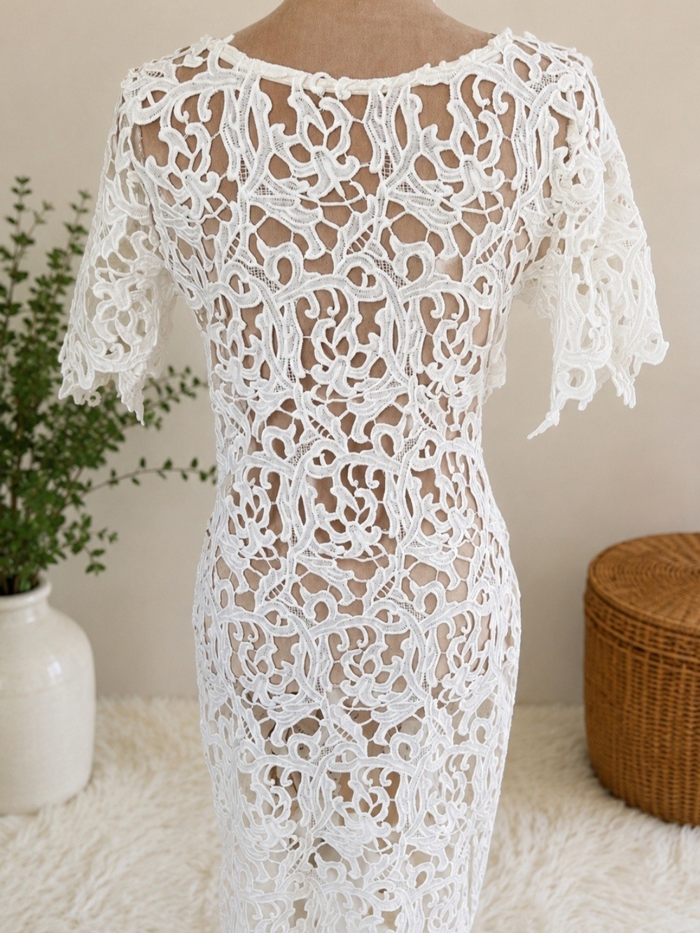 White Sheer Lace Cover-Up Dress | Zip Front | Festival Resort Bridal | Est. M